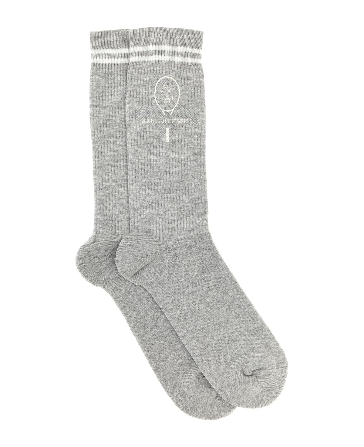 BRUNELLO CUCINELLI MEN'S PEARL WHITE SPORT CLUB SOCKS