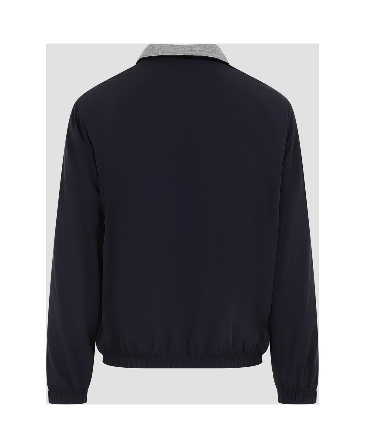 BRUNELLO CUCINELLI MEN'S NAVY ZIP FRONT JACKET WITH GRAY COLLAR
