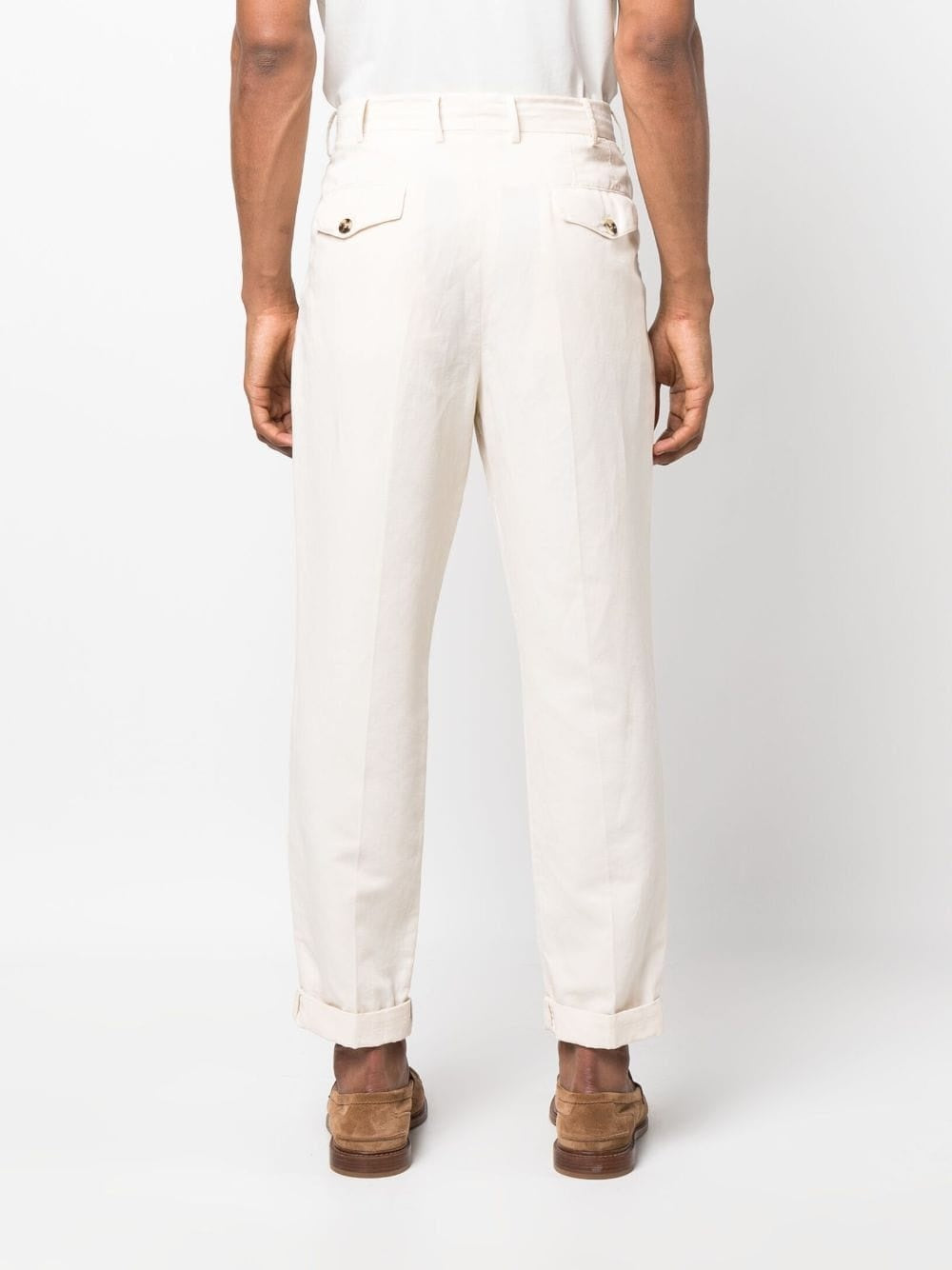 BRUNELLO CUCINELLI MEN'S OFF-WHITE PLEATED TROUSERS WITH CUFFS