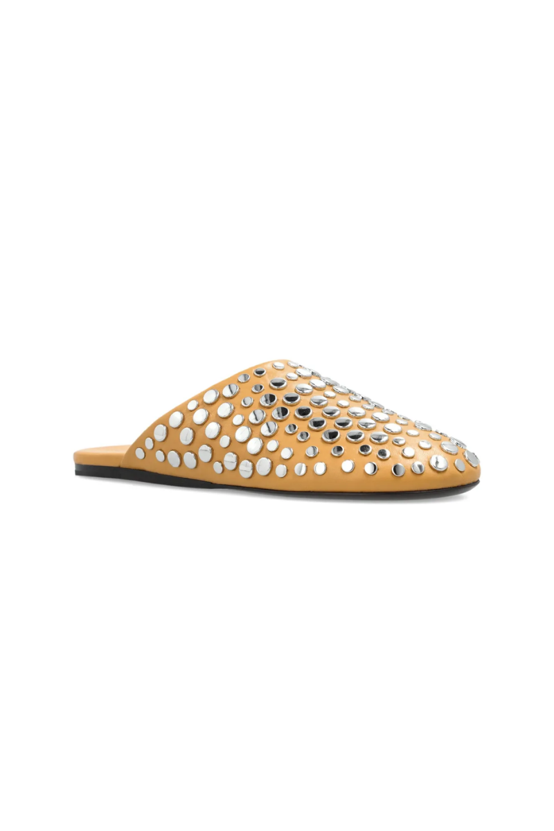 Tory Burch Studded Leather Mules in Cantucci Tan