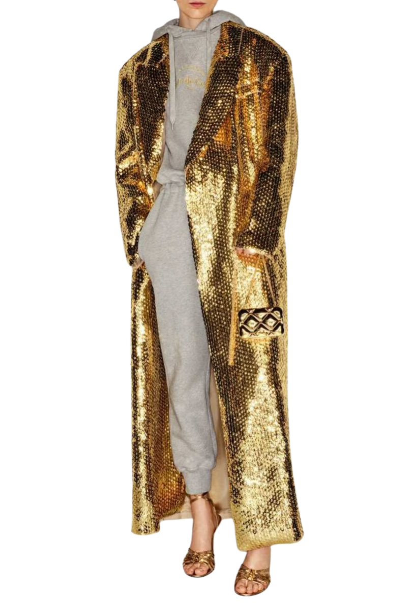 Valentino Women'S Oversized Sequined Organza Coat Sand 2B0MR00S7WM_S69