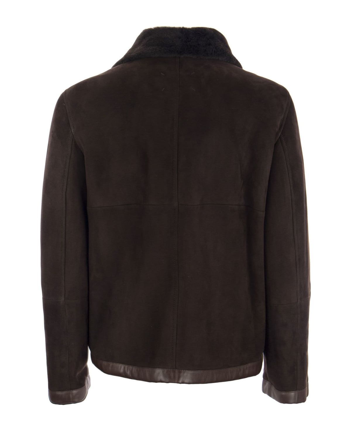 BRUNELLO CUCINELLI MEN'S COFFEE FUR COLLAR ZIP FRONT JACKET