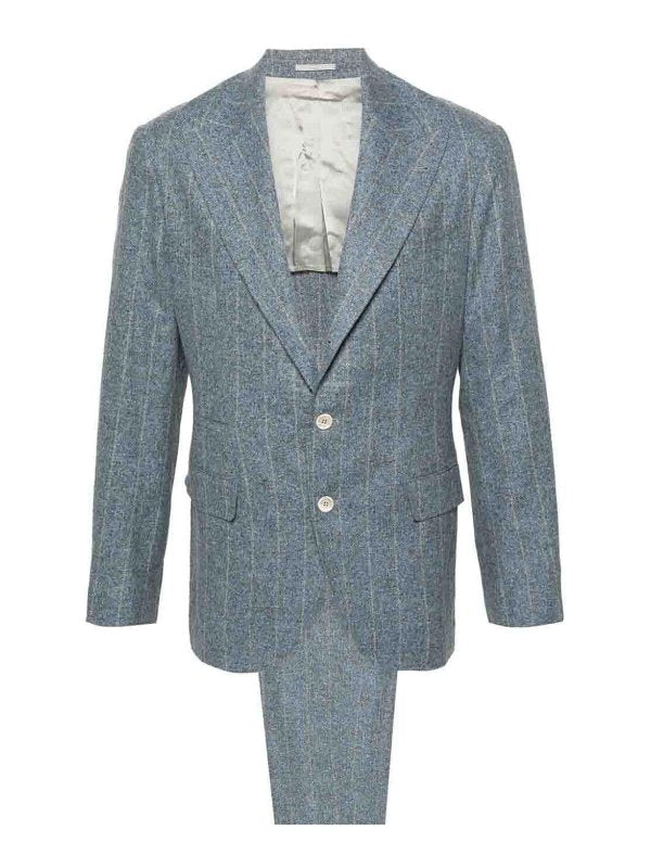 BRUNELLO CUCINELLI MEN'S LIGHT BLUE WOOL SUIT
