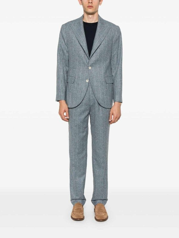 BRUNELLO CUCINELLI MEN'S LIGHT BLUE WOOL SUIT