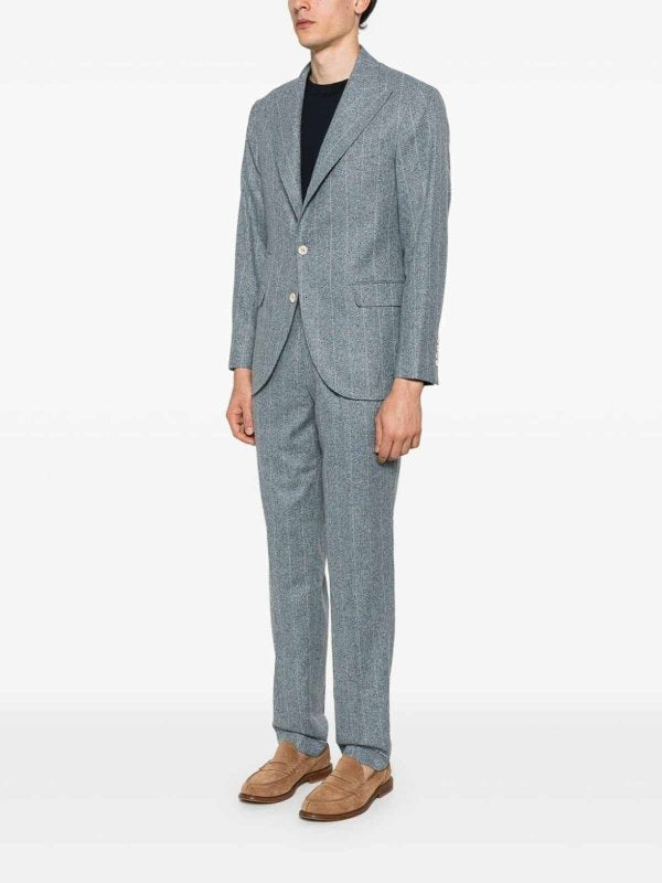 BRUNELLO CUCINELLI MEN'S LIGHT BLUE WOOL SUIT
