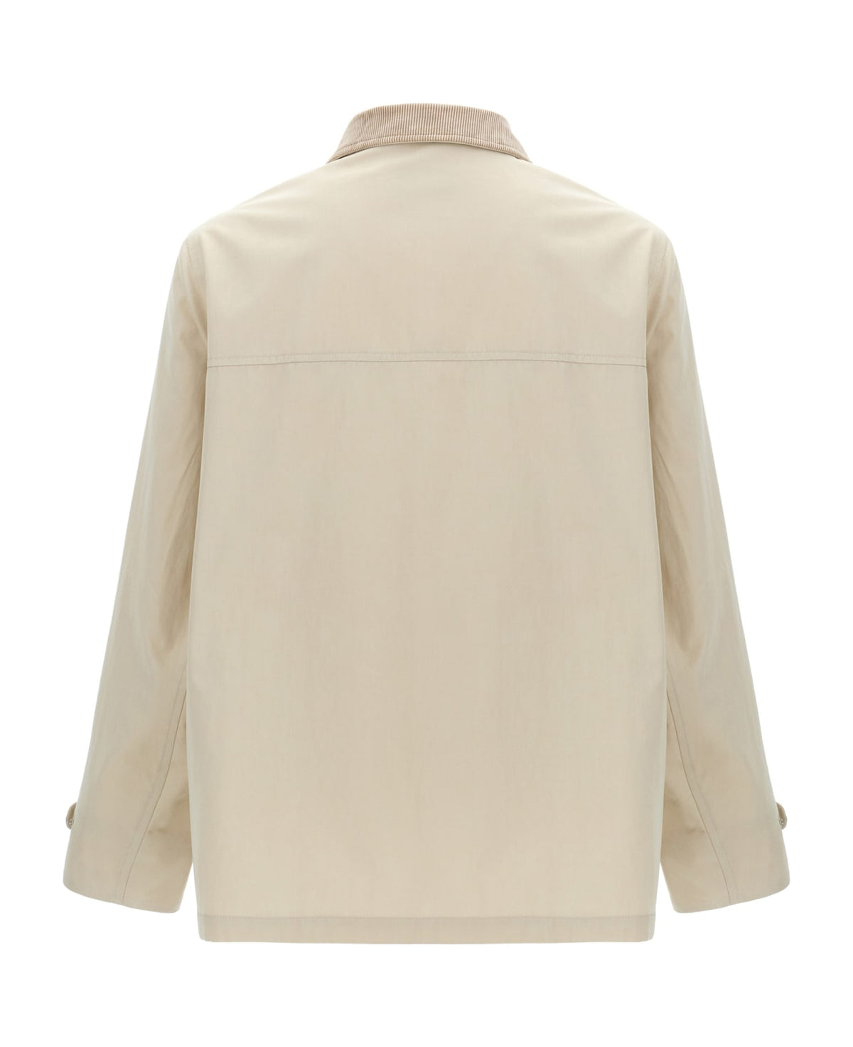 BRUNELLO CUCINELLI MEN'S ICE WHITE COTTON JACKET WITH CORDUROY COLLAR