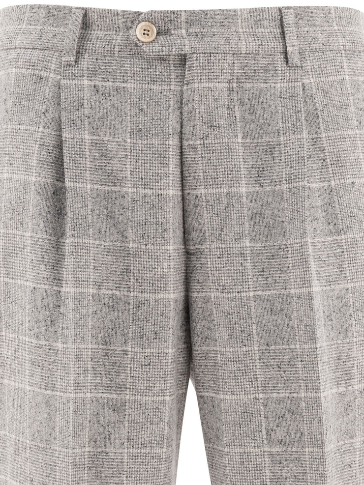 BRUNELLO CUCINELLI MEN'S PEARL PLAID TAILORED TROUSERS