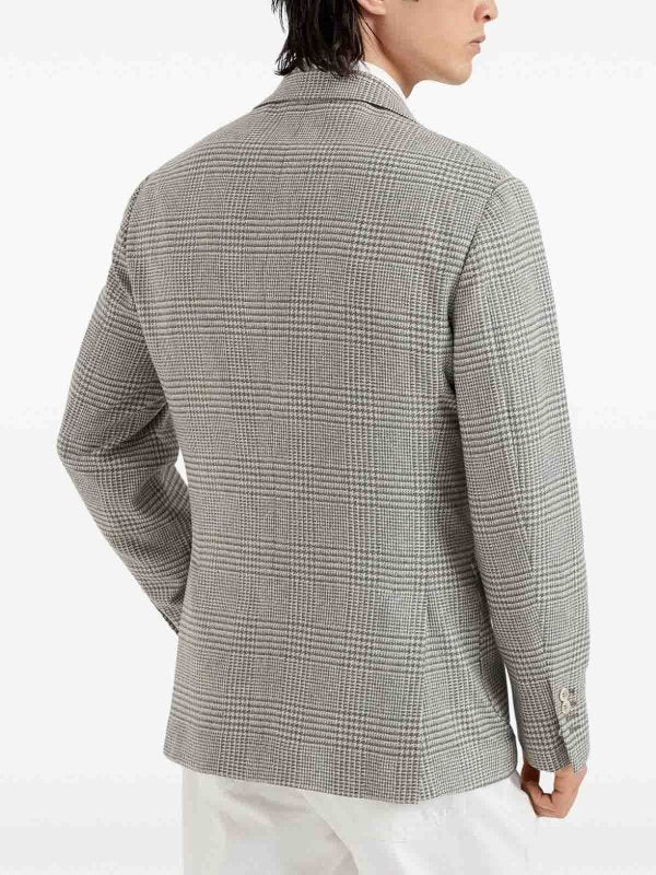 BRUNELLO CUCINELLI MEN'S GRAY PLAID DECONSTRUCTED BLAZER