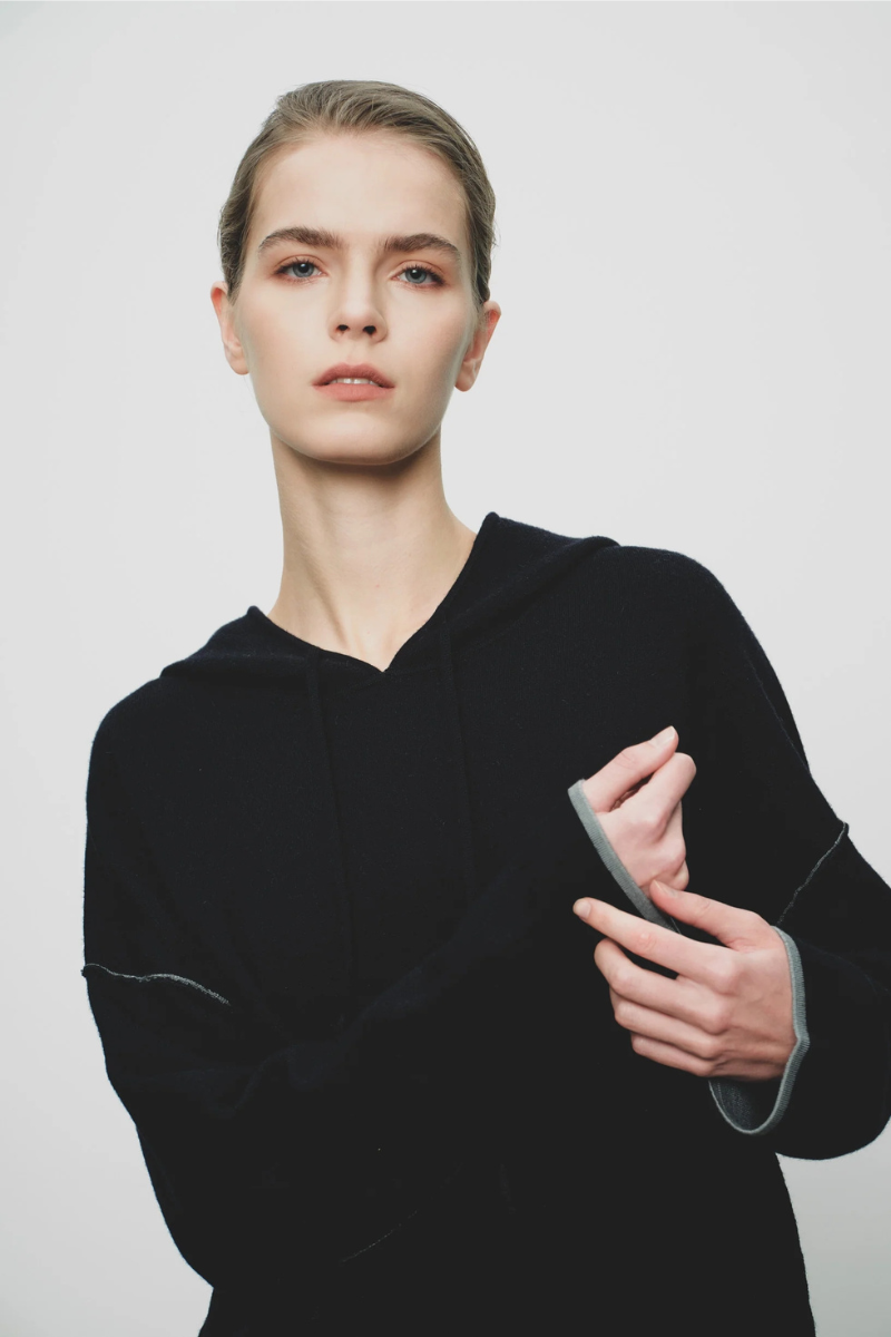 Max Simple Slouchy Wool Hoodie Navy MSYY265111N