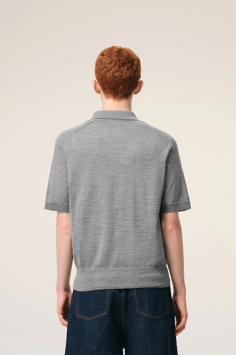 Ami Paris Merino Wool Short Sleeves Crewneck Cardigan-Heather Grey