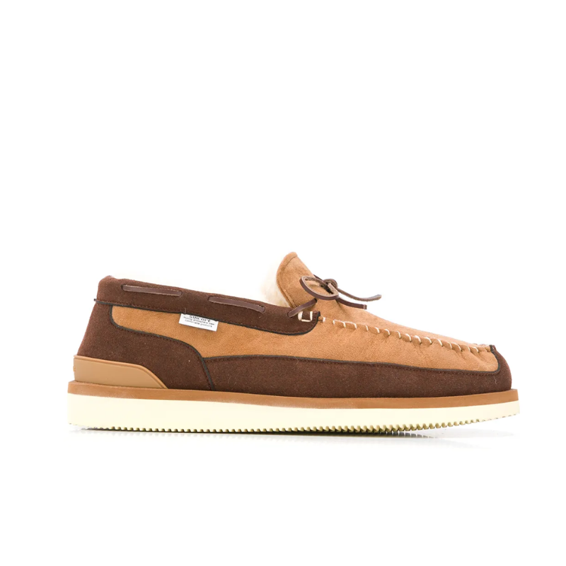 Mens | Suicoke Shearling-Lined Panelled Suede Loafer Light Brown