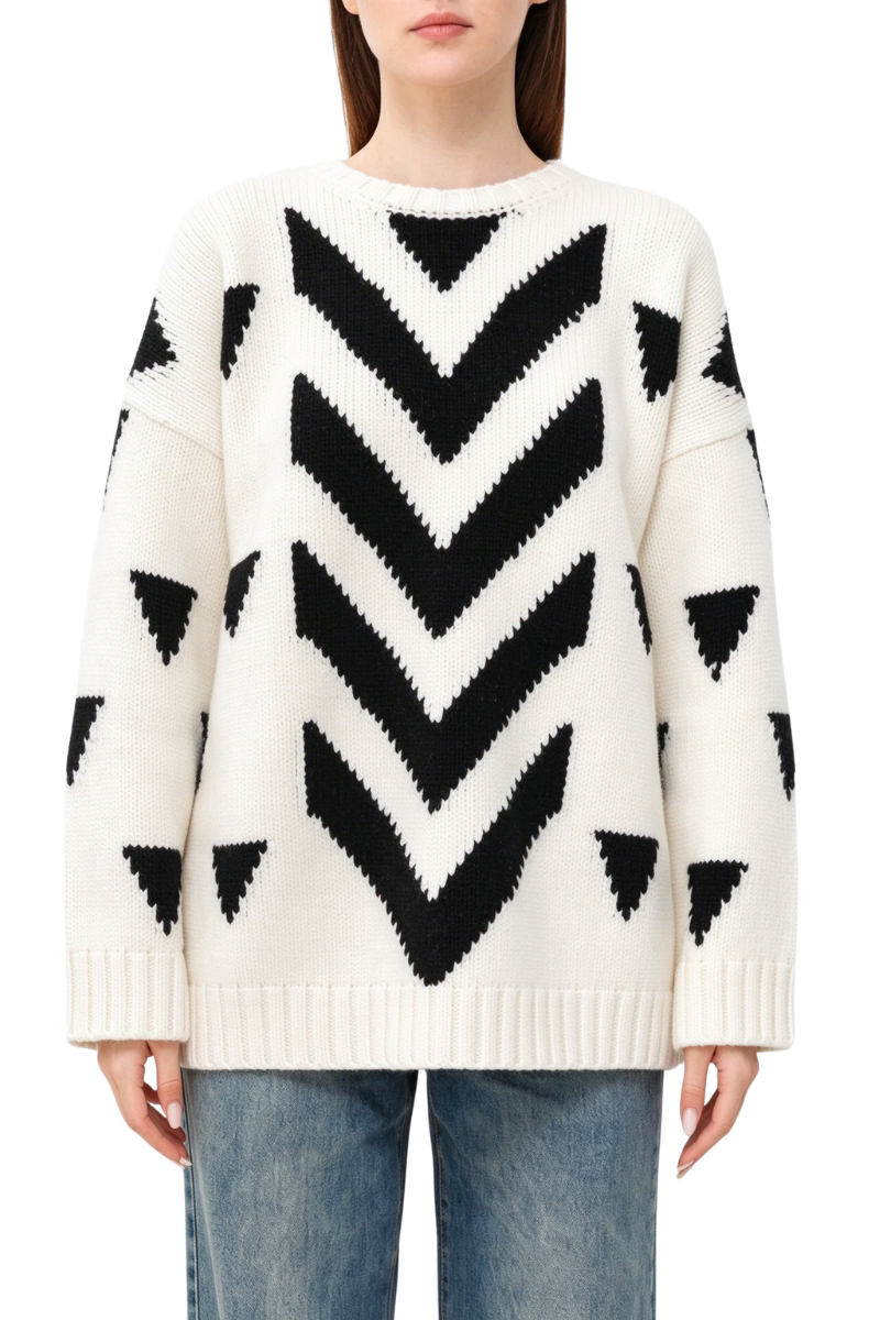 Valentino Geometric Crew Neck Sweater White 5B3KC58S80Y_OAN