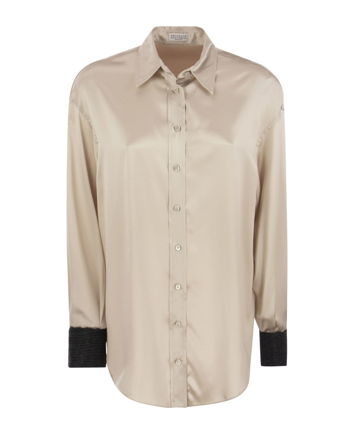 BRUNELLO CUCINELLI WOMEN'S BEIGE SILK CONTRAST SHIRT