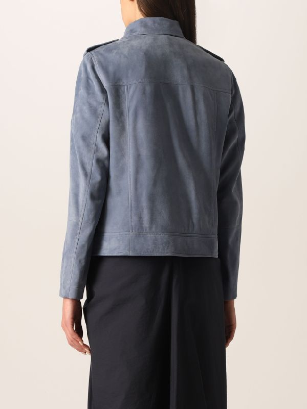 BRUNELLO CUCINELLI WOMEN'S DUSTY BLUE LEATHER BIKER JACKET