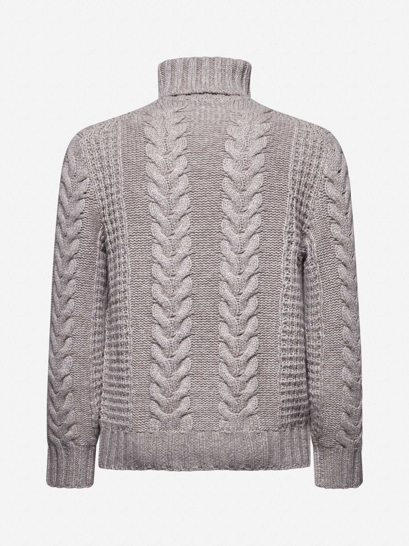 BRUNELLO CUCINELLI MEN'S TAUPE CABLE KNIT TURTLENECK SWEATER