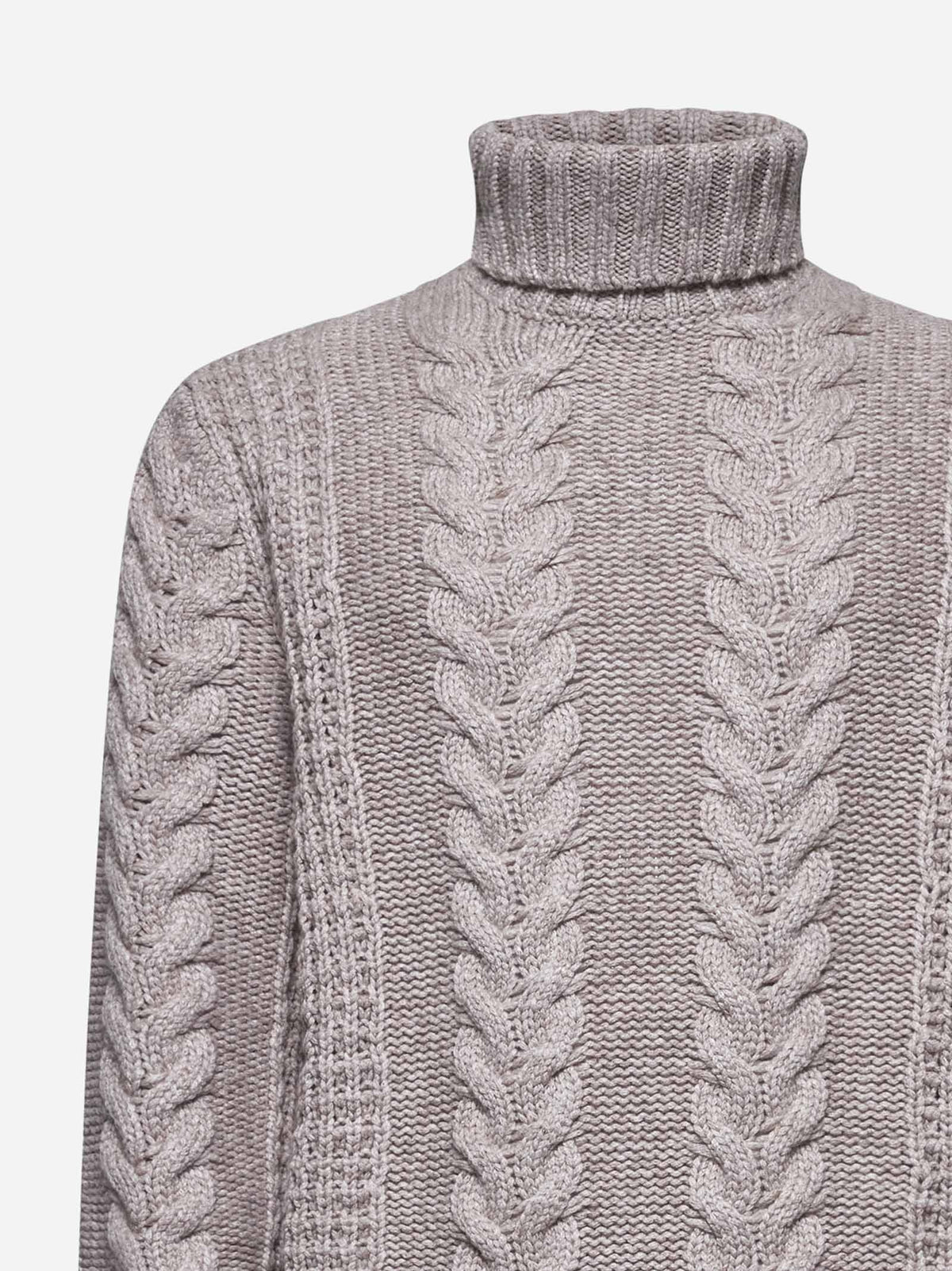 BRUNELLO CUCINELLI MEN'S TAUPE WOOL CABLE SWEATER