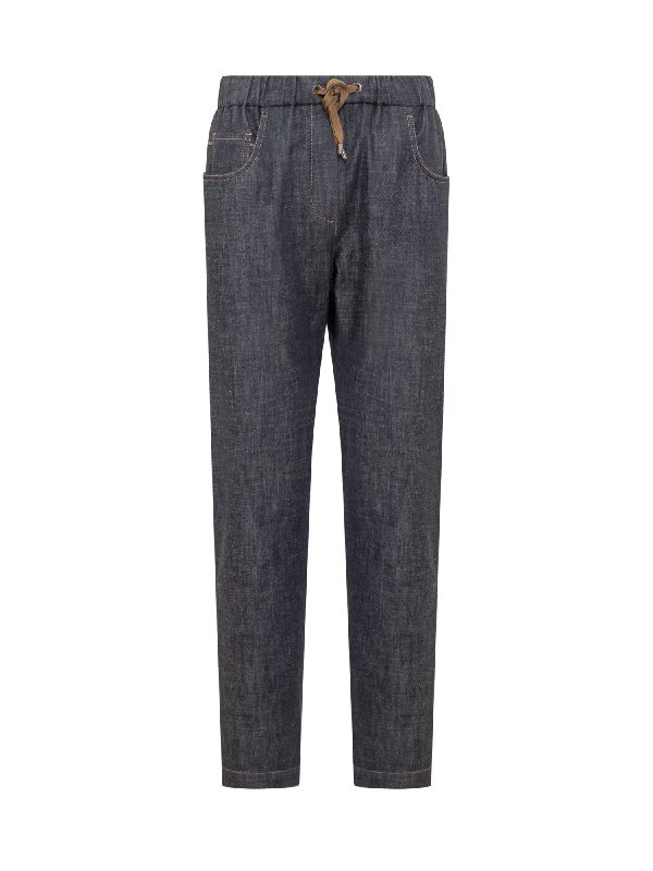 BRUNELLO CUCINELLI WOMEN'S DARK BLUE DENIM TROUSERS
