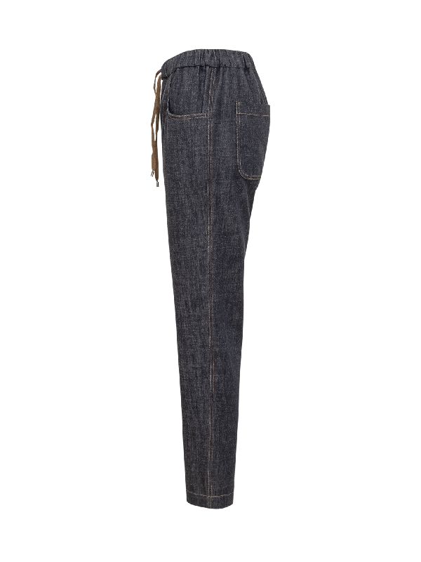 BRUNELLO CUCINELLI WOMEN'S DARK BLUE DENIM TROUSERS