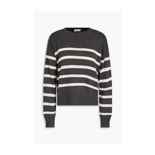 BRUNELLO CUCINELLI WOMEN'S CHARCOAL STRIPED KNIT SWEATER