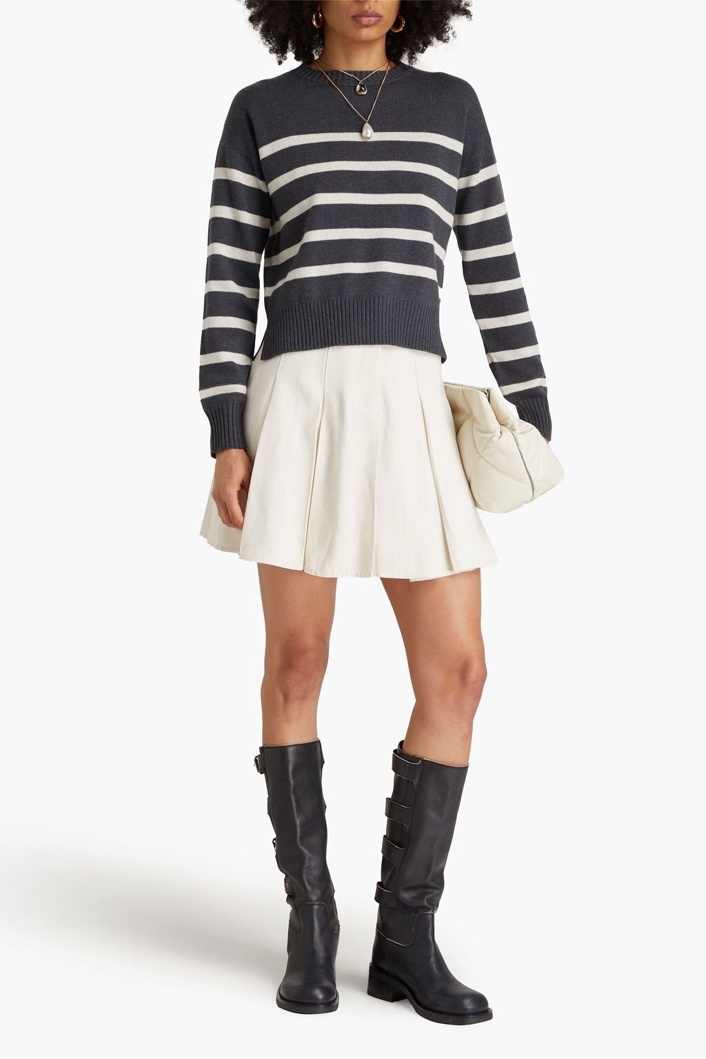 BRUNELLO CUCINELLI WOMEN'S CHARCOAL STRIPED KNIT SWEATER