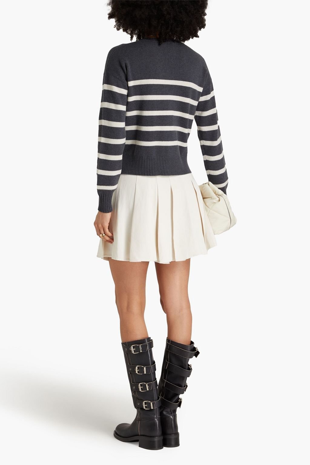BRUNELLO CUCINELLI WOMEN'S CHARCOAL STRIPED KNIT SWEATER