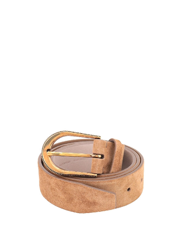 BRUNELLO CUCINELLI WOMEN'S EMMER SUEDE BELT WITH GOLD BUCKLE