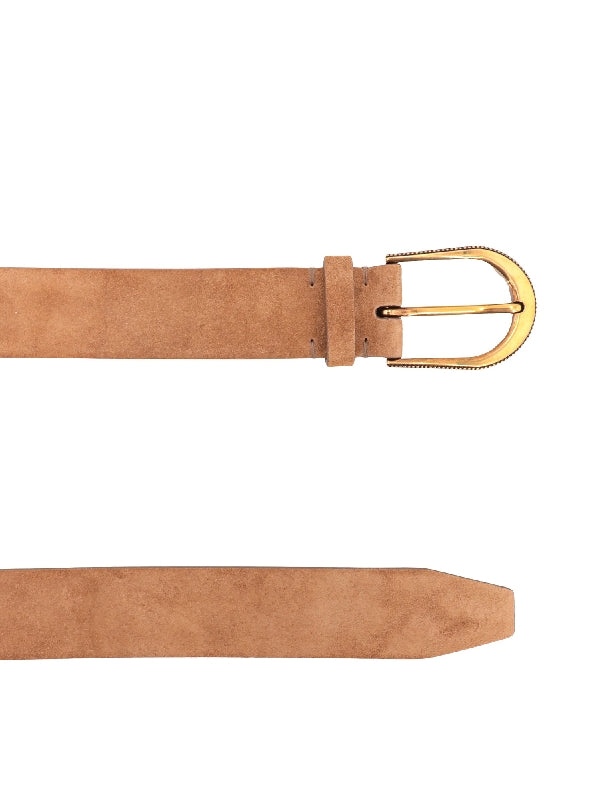 BRUNELLO CUCINELLI WOMEN'S EMMER SUEDE BELT WITH GOLD BUCKLE