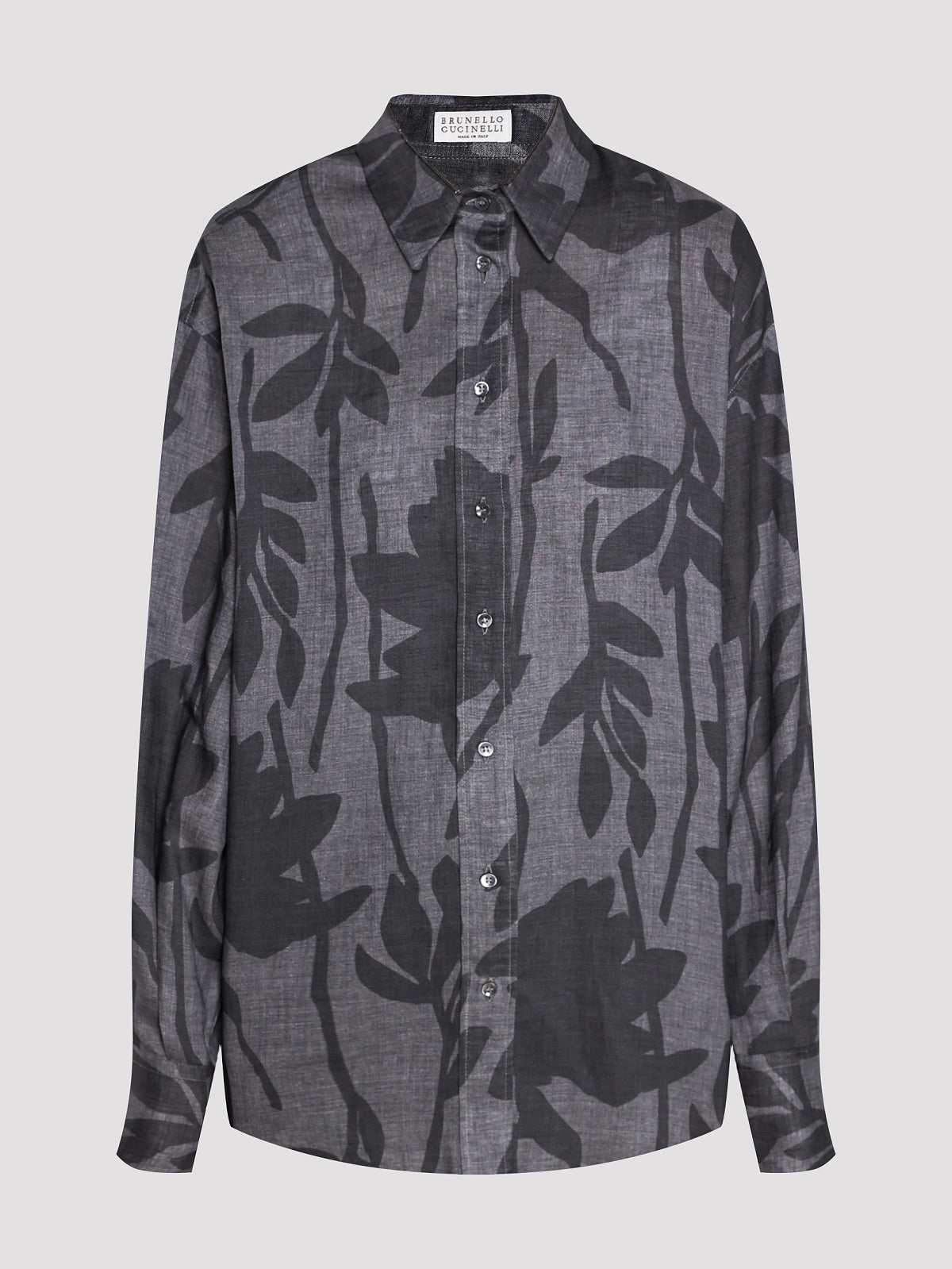BRUNELLO CUCINELLI WOMEN'S GREY LINEN FLORAL SHIRT