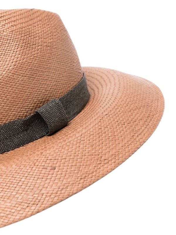 BRUNELLO CUCINELLI WOMEN'S BROWN WIDE-BRIMMED HAT WITH BAND