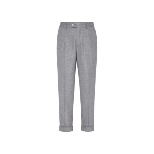 BRUNELLO CUCINELLI MEN'S MEDIUM GREY TAILORED TROUSERS WITH CUFFS