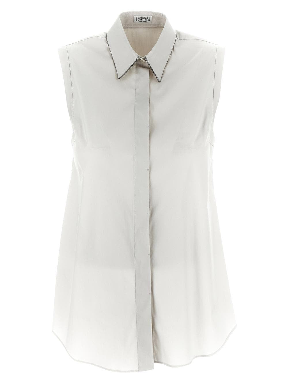 BRUNELLO CUCINELLI WOMEN'S WARM WHITE SLEEVELESS COLLARED BLOUSE