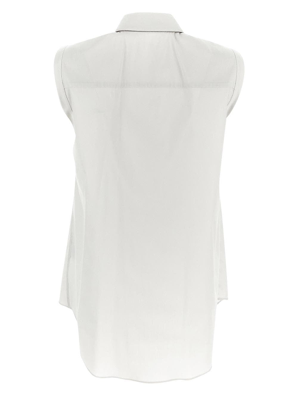 BRUNELLO CUCINELLI WOMEN'S WARM WHITE SLEEVELESS COLLARED BLOUSE