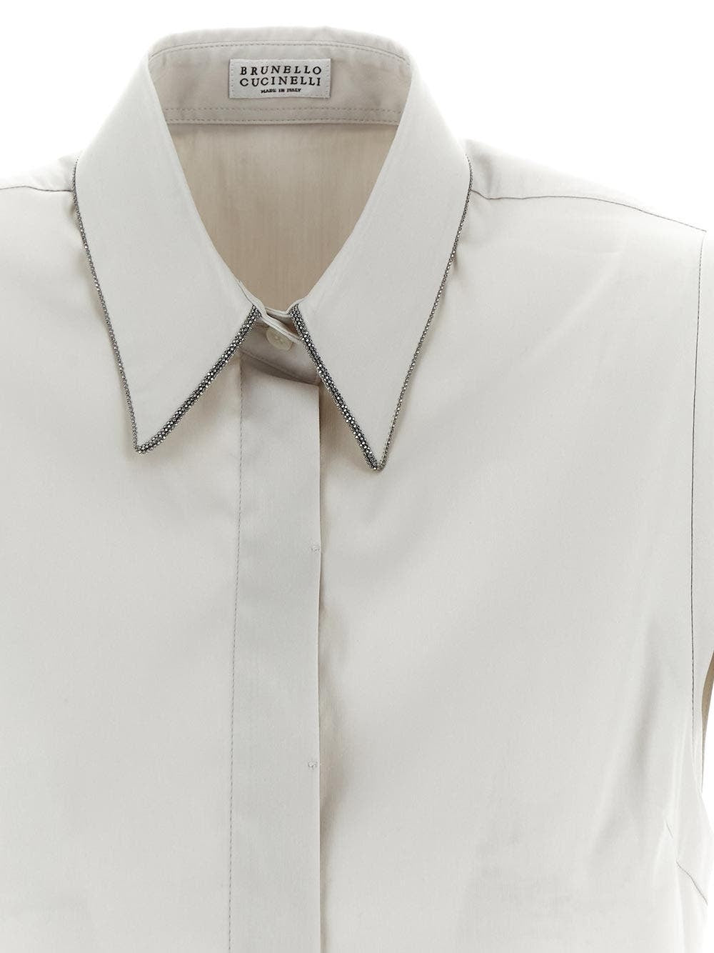 BRUNELLO CUCINELLI WOMEN'S WARM WHITE SLEEVELESS COLLARED BLOUSE