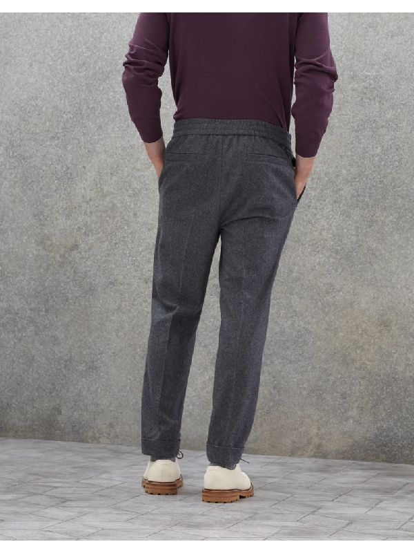 BRUNELLO CUCINELLI MEN'S DARK GREY WOOL TROUSERS