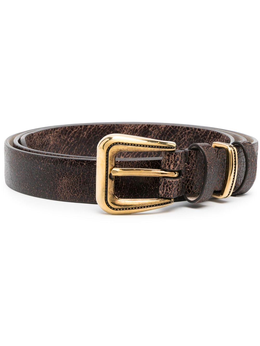 BRUNELLO CUCINELLI WOMEN'S BROWN LEATHER BELT WITH GOLD BUCKLE