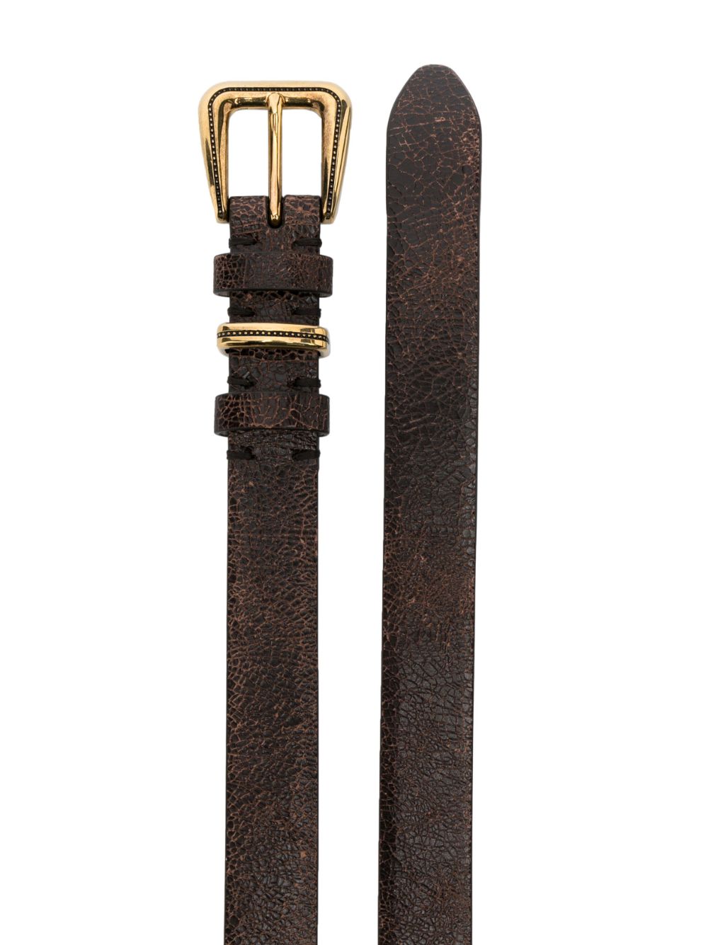 BRUNELLO CUCINELLI WOMEN'S BROWN LEATHER BELT WITH GOLD BUCKLE