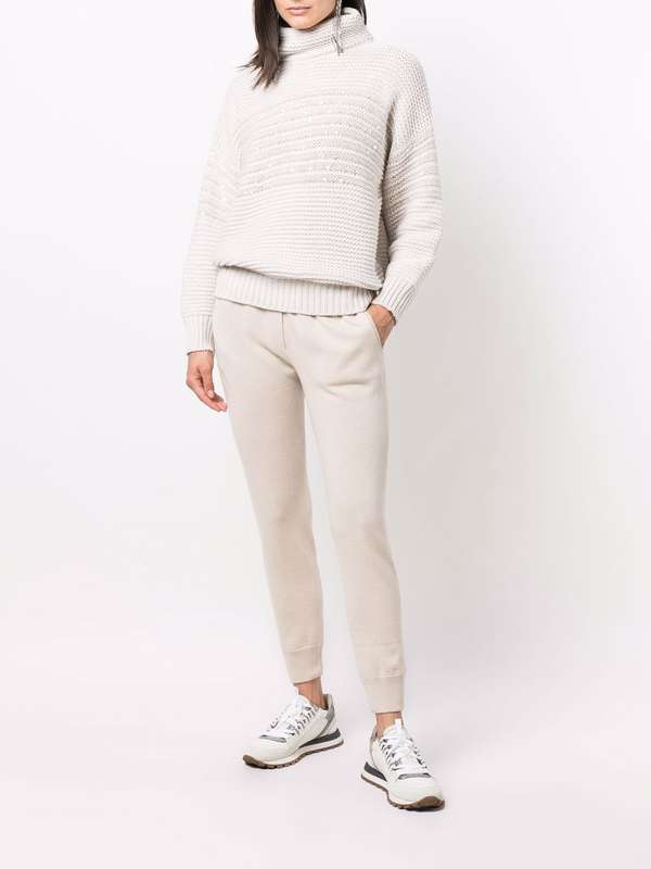 BRUNELLO CUCINELLI WOMEN'S BEIGE WOOL RELAXED TROUSERS