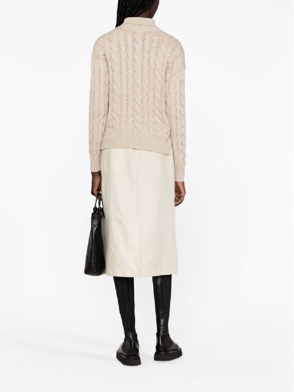 BRUNELLO CUCINELLI WOMEN'S FEATHER WOOL SILK CABLE KNIT SWEATER