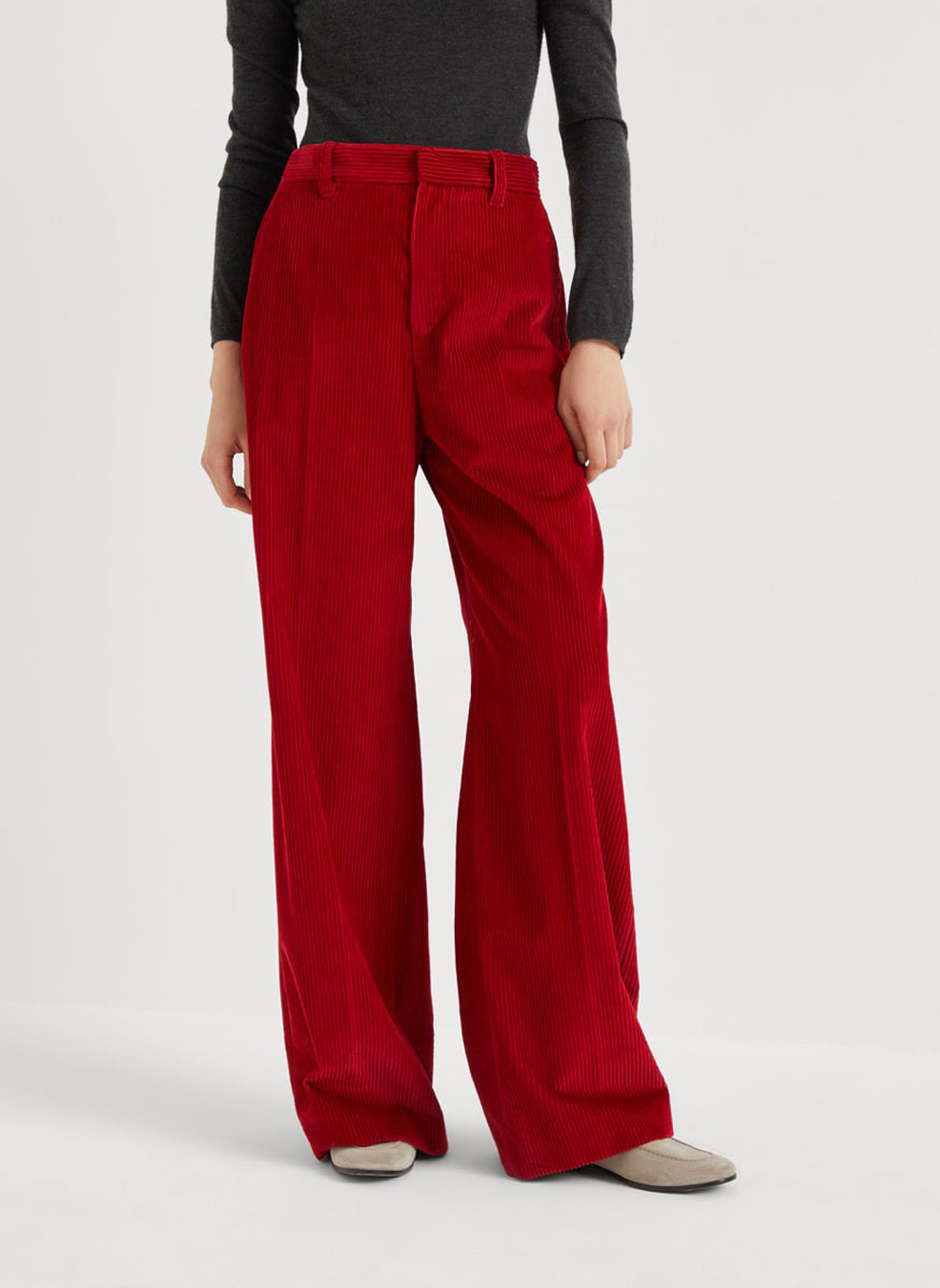 BRUNELLO CUCINELLI WOMEN'S RED HIGH RISE TROUSERS