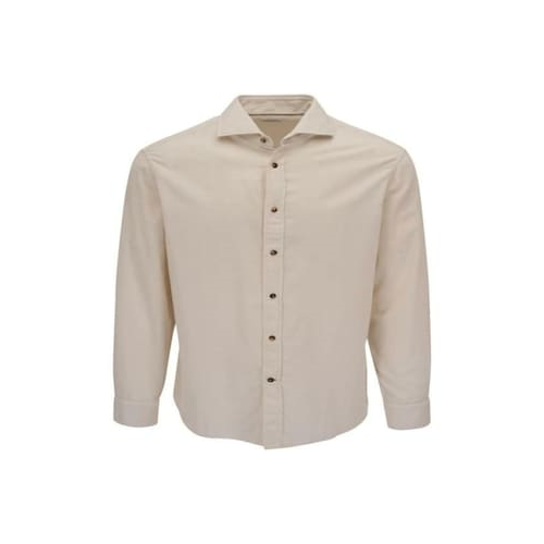 BRUNELLO CUCINELLI MEN'S BEIGE CLASSIC COLLAR LONG SLEEVE SHIRT