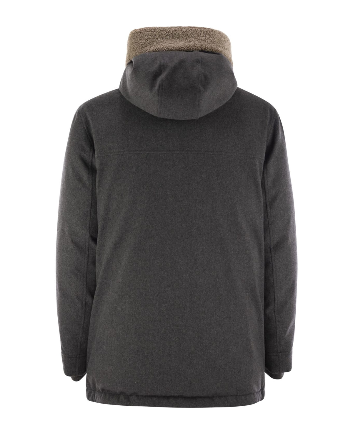 BRUNELLO CUCINELLI MEN'S GREY WOOL JACKET WITH SHEARLING COLLAR