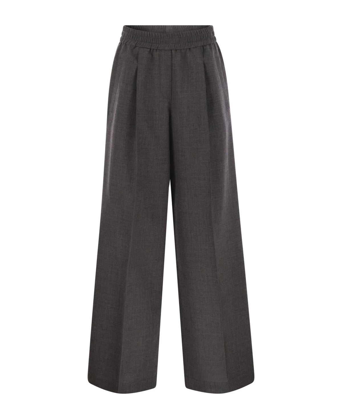 BRUNELLO CUCINELLI WOMEN'S DARK GREY WOOL RELAXED TROUSERS