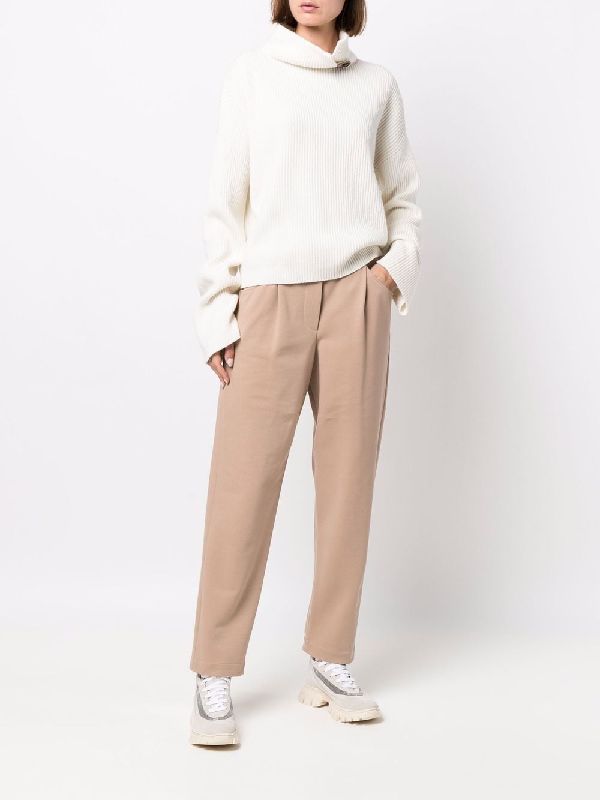 BRUNELLO CUCINELLI WOMEN'S ALMOND TAILORED TROUSERS