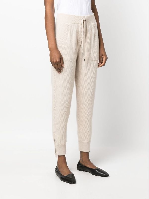 BRUNELLO CUCINELLI WOMEN'S LIGHT BEIGE WOOL KNIT TROUSERS