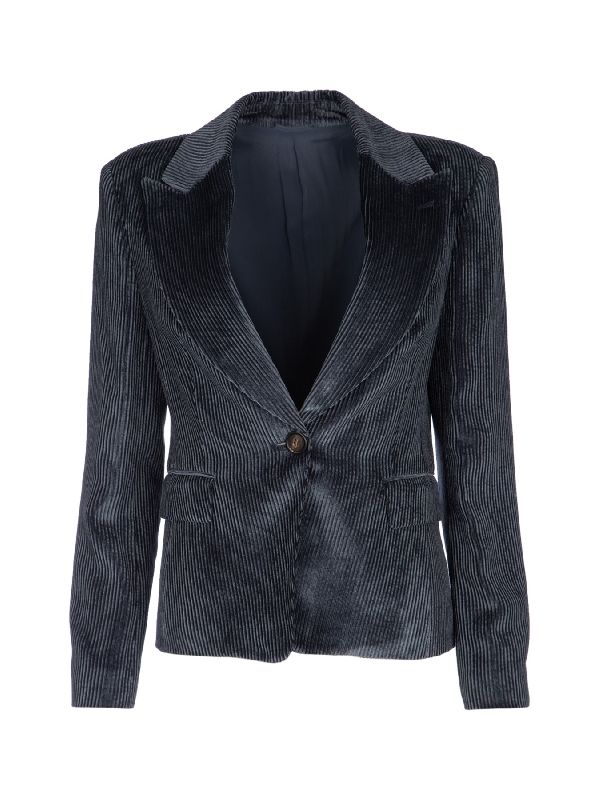 BRUNELLO CUCINELLI WOMEN'S NAVY TEXTURED TAILORED JACKET