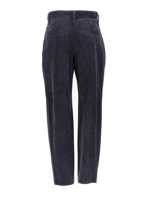 BRUNELLO CUCINELLI WOMEN'S DARK BLUE SUEDE TROUSERS