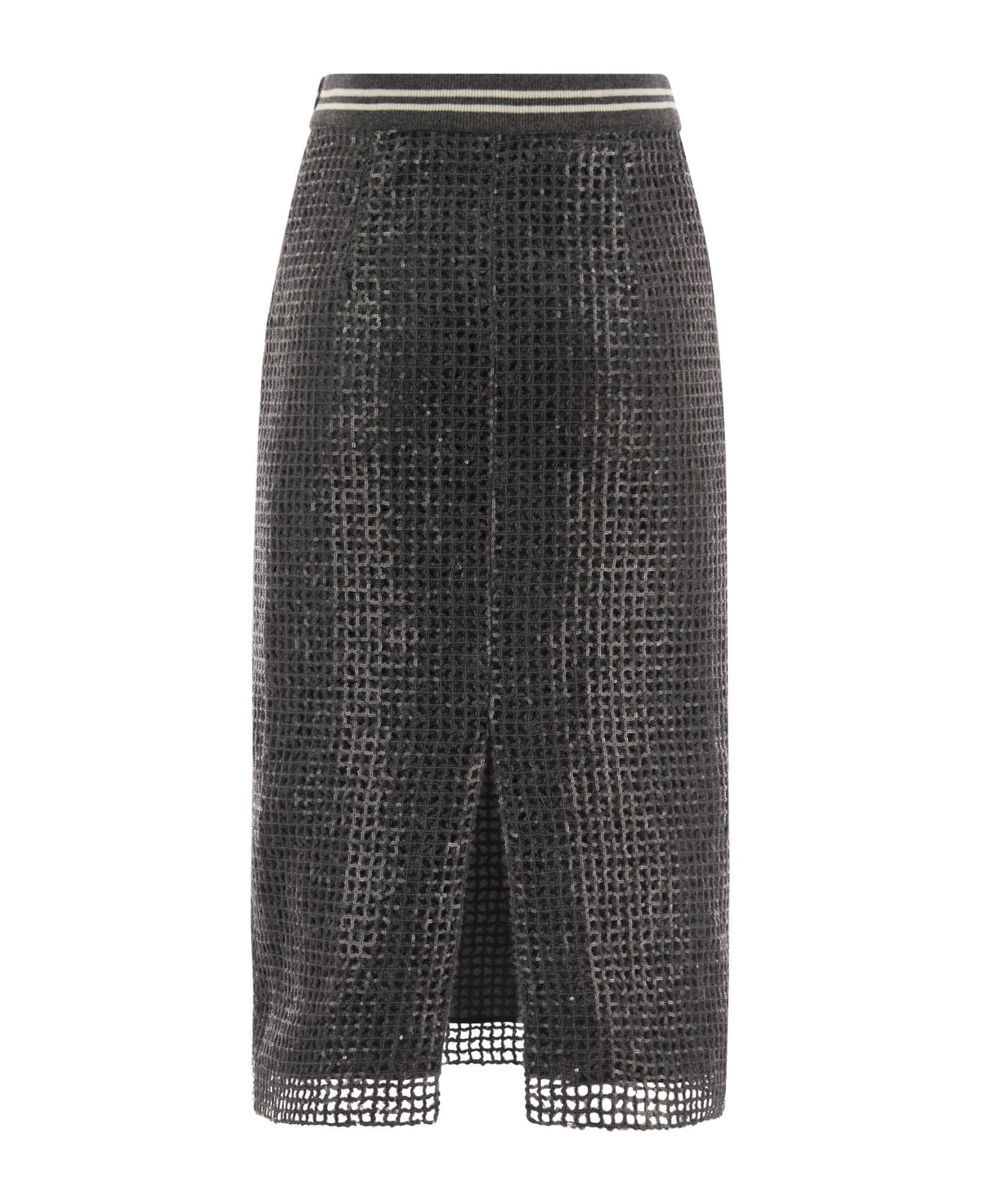 BRUNELLO CUCINELLI WOMEN'S DARK GREY TEXTURED SKIRT