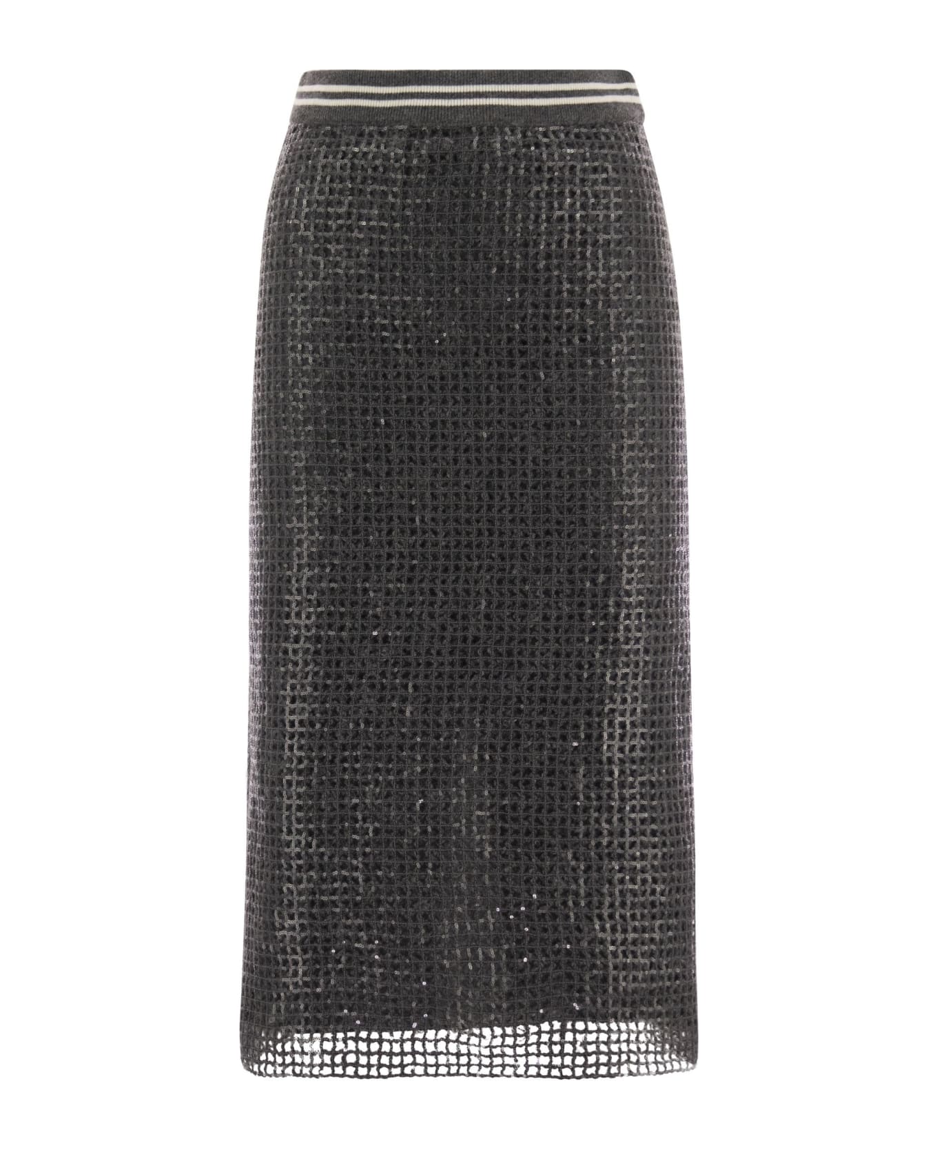 BRUNELLO CUCINELLI WOMEN'S DARK GREY TEXTURED SKIRT