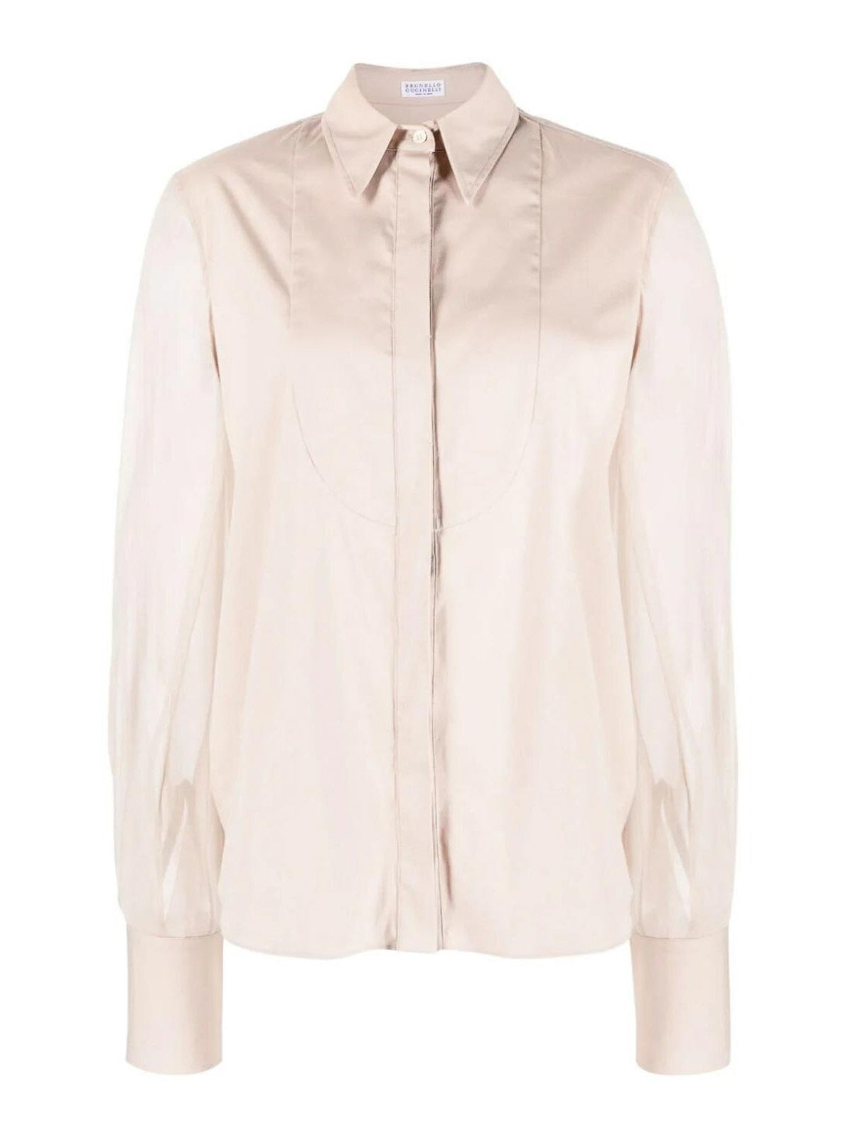 BRUNELLO CUCINELLI WOMEN'S SHEER SLEEVE PINK BEIGE BLOUSE
