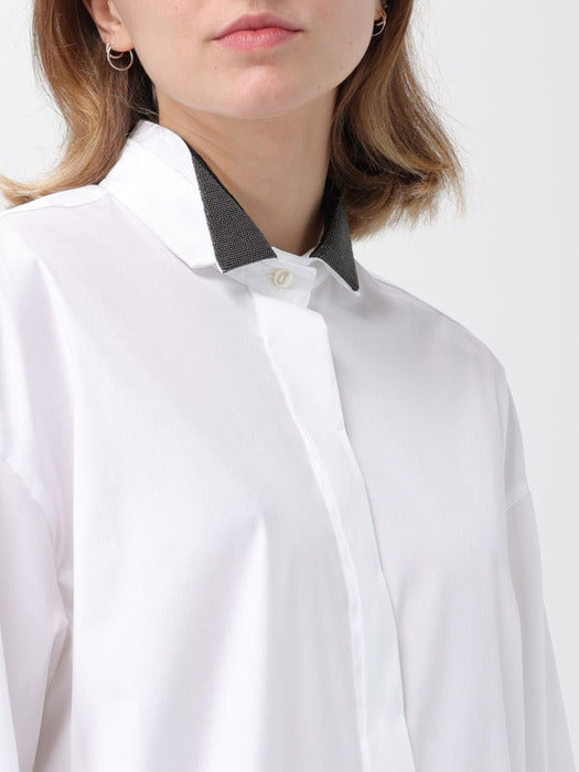 BRUNELLO CUCINELLI WOMEN'S WHITE SHIRT WITH CONTRAST COLLAR